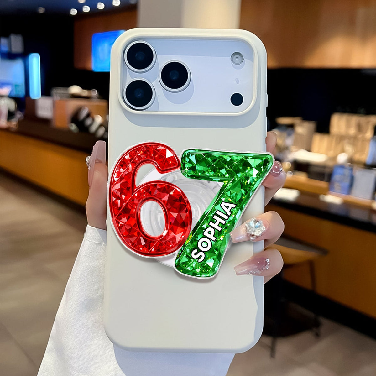Custom Six Seven 3D Crystal Effect - Personalized Acrylic Magnetic Phone Grip - Teen Slang Funny Tree Decor, Funny Teen Grandkid Gift