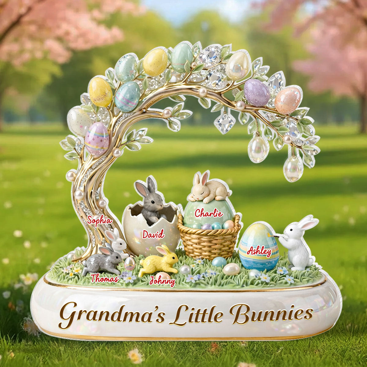 Grandma's Little Bunnies Easter Eggs - Personalized Acrylic Block Plaque - Easter Decor Gift for Grandma, Mom