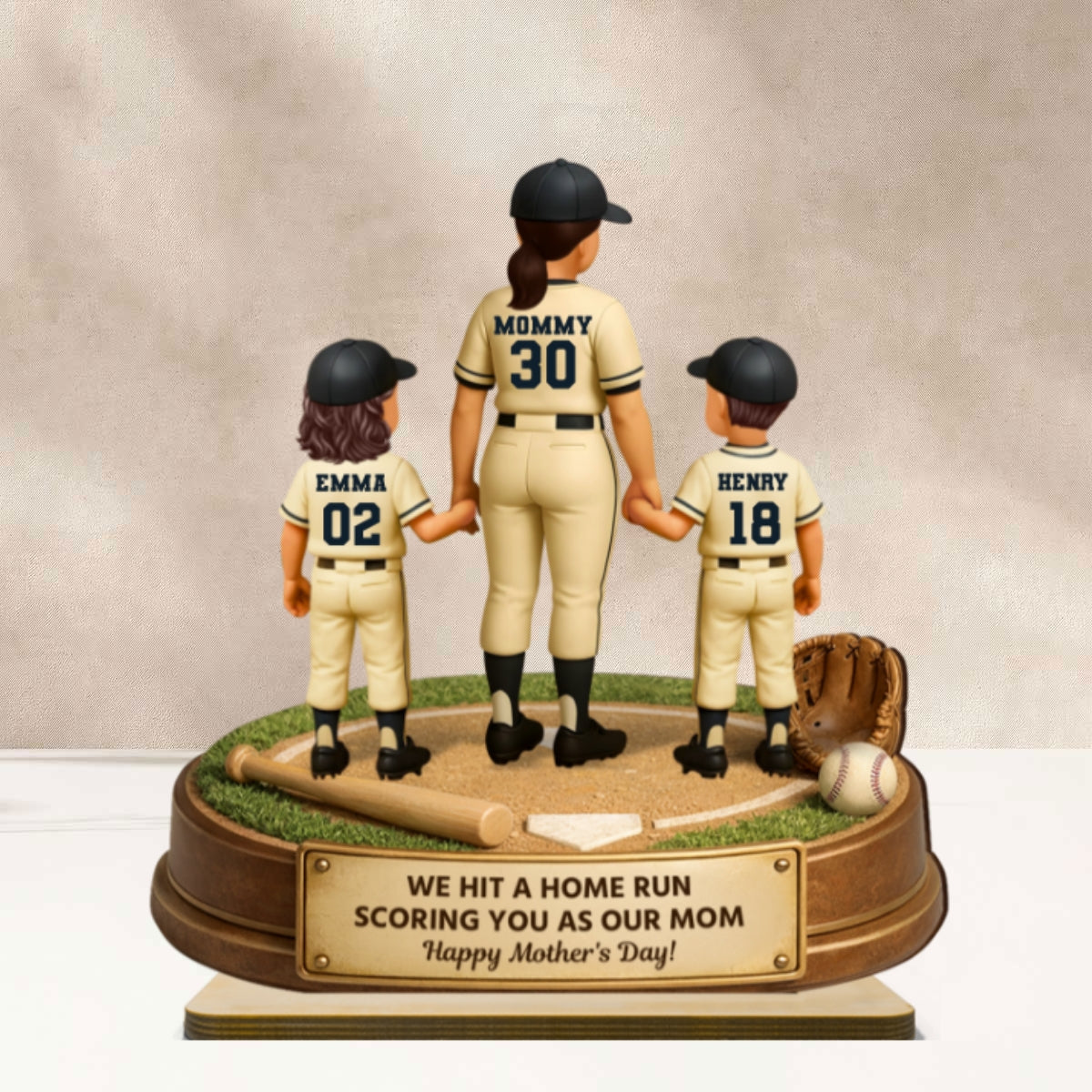 I Hit a Home Run Scoring You as My Mom - Personalized 2-Layered Wooden Plaque - Heartfelt Mother's Day Gift for Mom, Wiffe