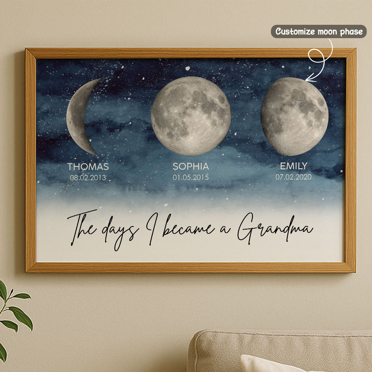 Starry Night The Day I Became A Grandma Custom Grandkids Birth Moon Phase - Personalized Poster - Mother's Day Gift For Grandma