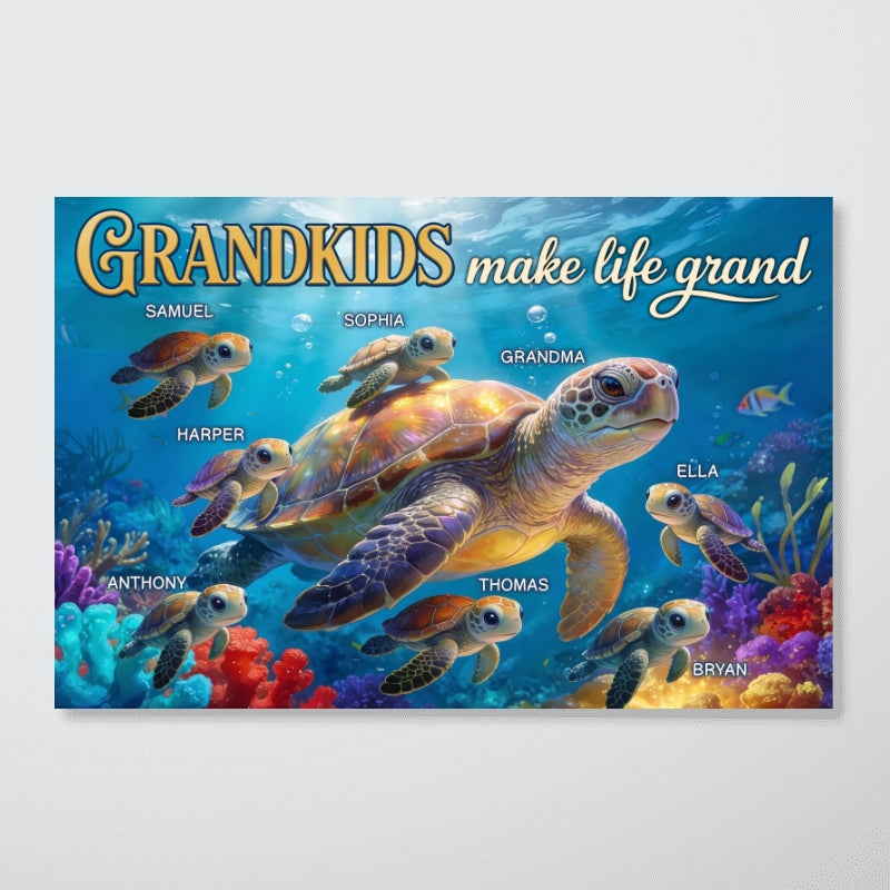 Grandma Grandkids Turtle Grandkids Make Life Grand - Personalized Poster - Mother's Day Gift For Grandma