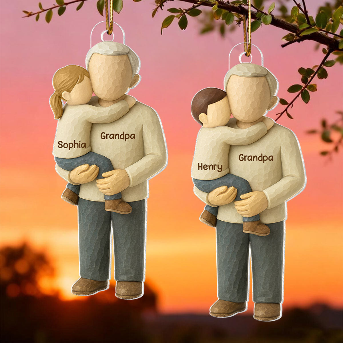 Grandpa Hugging Grandkid - Personalized Acrylic Ornament - Heartwarming Christmas Gift for Grandpa