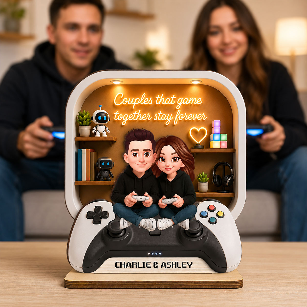 Couples Who Game Together Stay Forever - Personalized 2-Layered Wooden Plaque - Heartfelt Anniversary Gift for Him, for Her