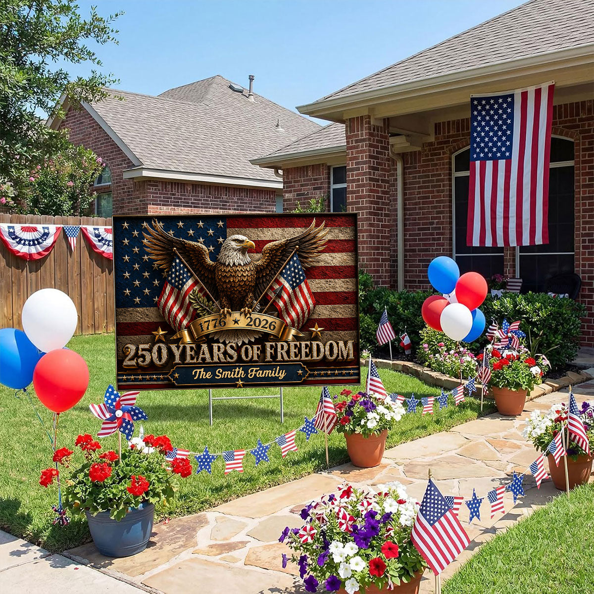 America 250th Anniversary Eagle - Personalized Yard Sign - 250th Anniversary America Patriotic, Family Decoration
