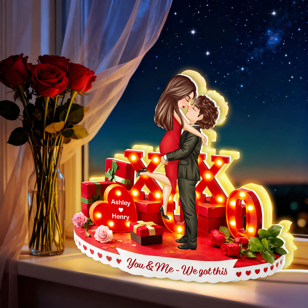 XO Couple Love Marque - Personalized Light Box - Sentimental Valentine's Day Gift for Her, for Him