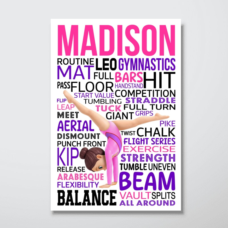 Typography Art Gymnastic Girl Cartwheel Pose - Personalized Poster - Gymnast Gift For Daughter, Granddaughter