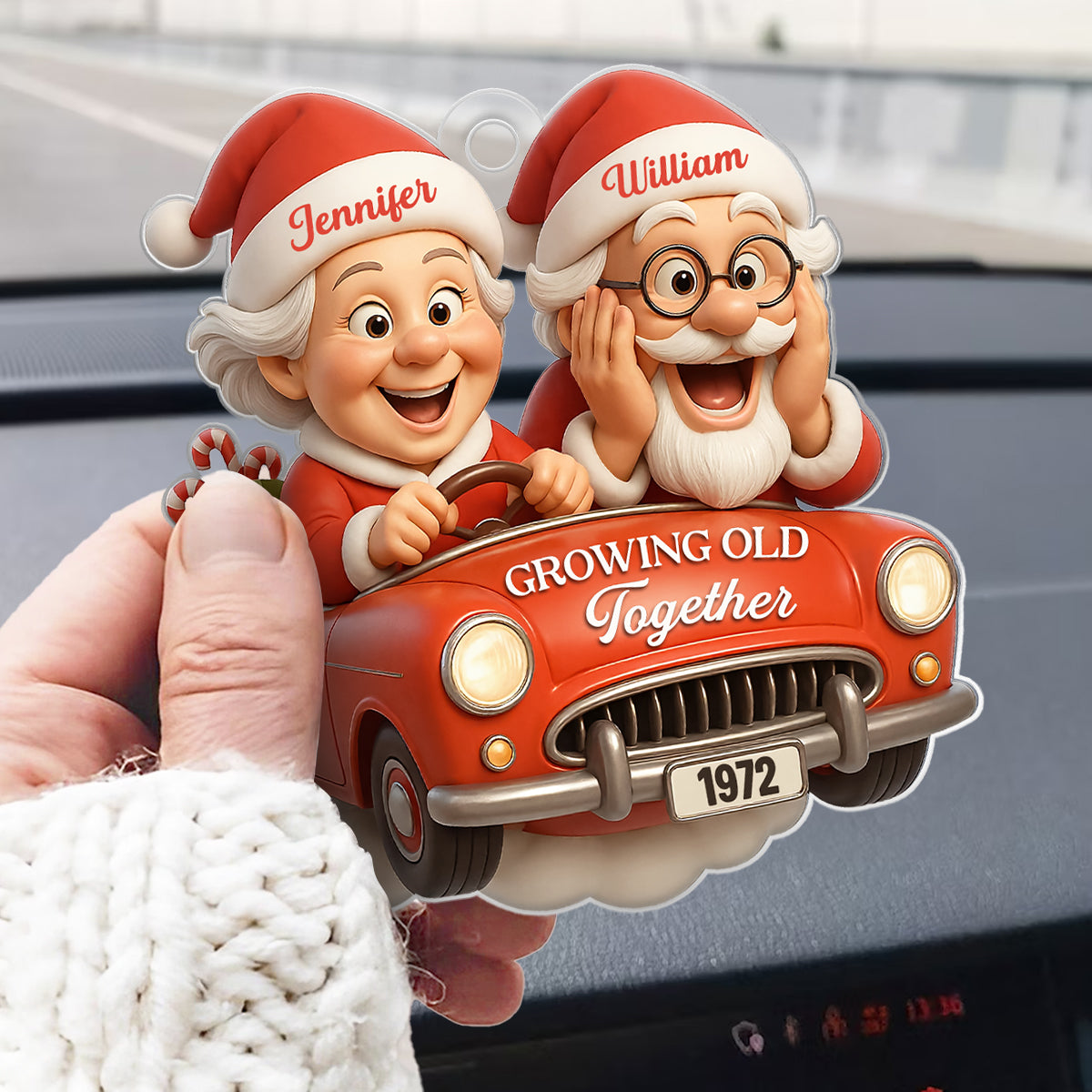 Santa Couple Growing Old Together - Personalized Acrylic Ornament - Christmas Gift for Couple