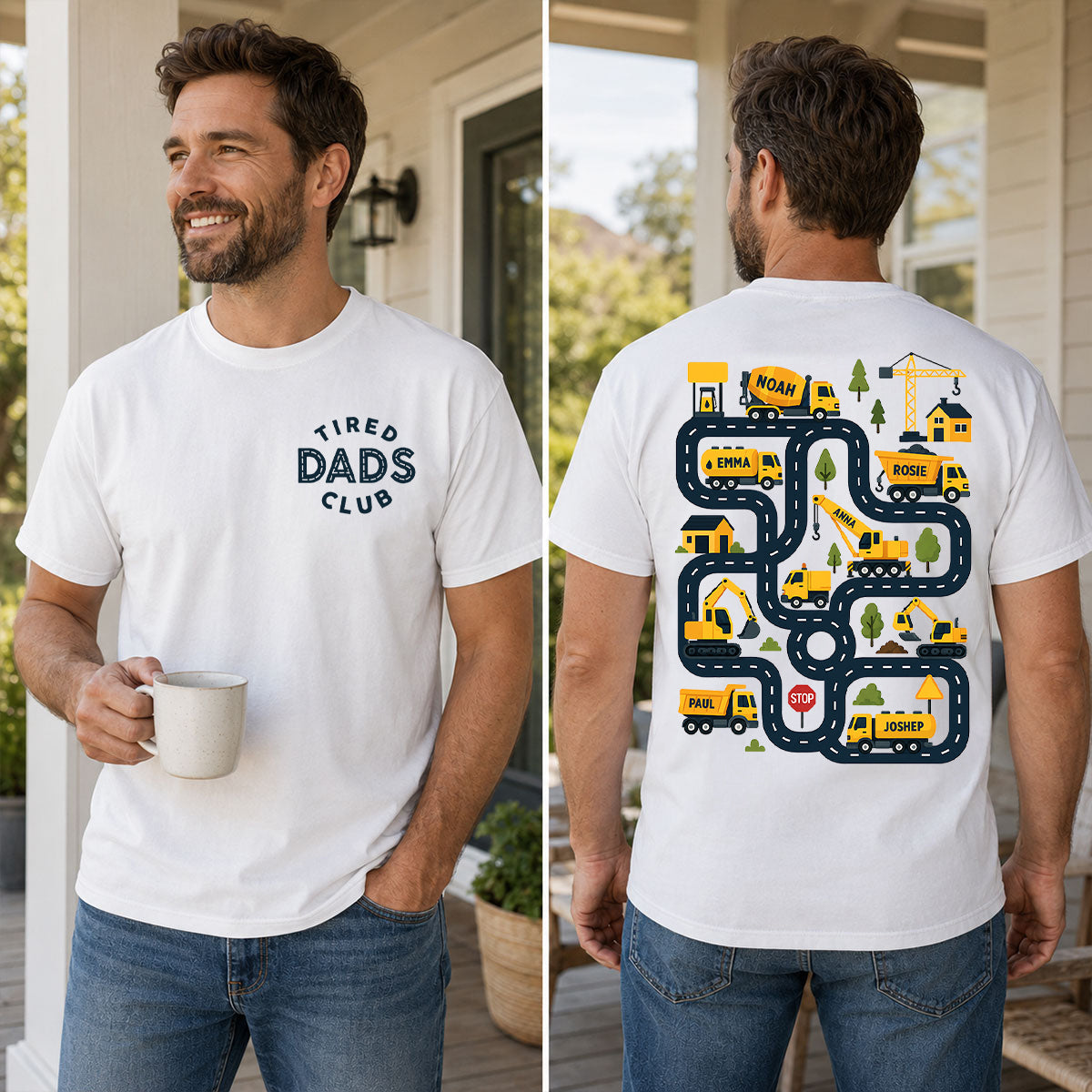 Tired Dads Club Construction Car Track Massage - Personalized Shirt - Funny Father's Day Gift For Dad, Husband