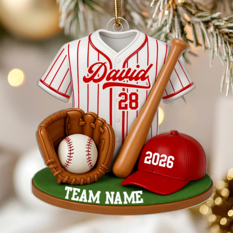 Baseball Softball Kit 3D Effect - Personalized Acrylic Ornament - Christmas Gift for Son, Daughter, Grandkids