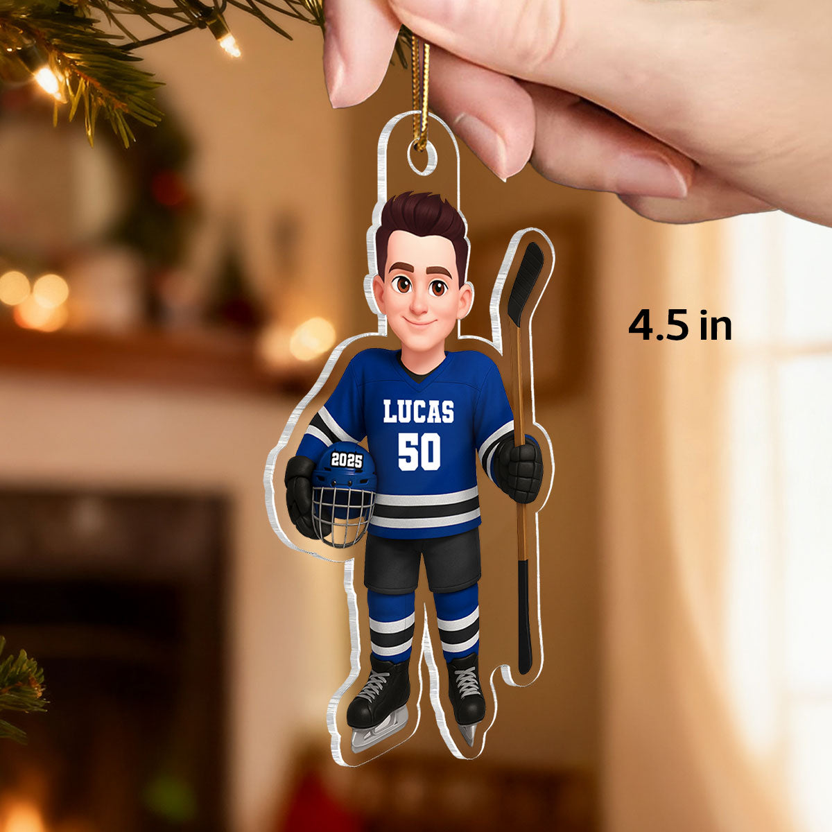 3D Effect Hockey Player - Personalized Acrylic Ornament - Christmas Gift For Hockey Players, Hockey Team