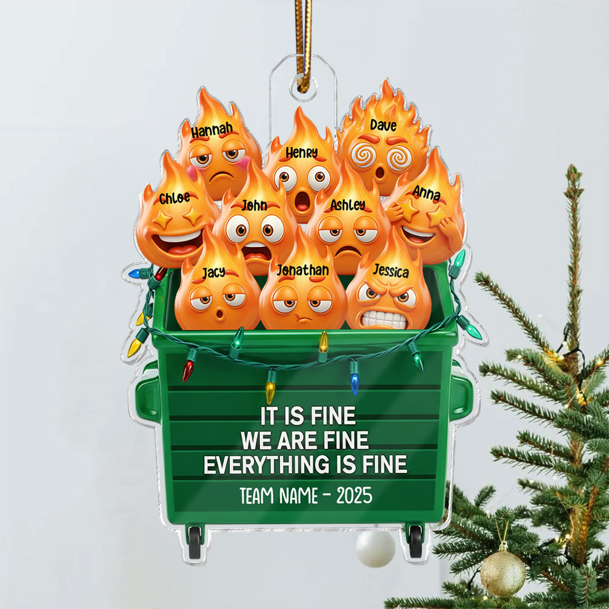 3D Effect Dumpster Fire Response Team - Personalized Acrylic Ornament - Funny Gift For Coworkers, Work Besties