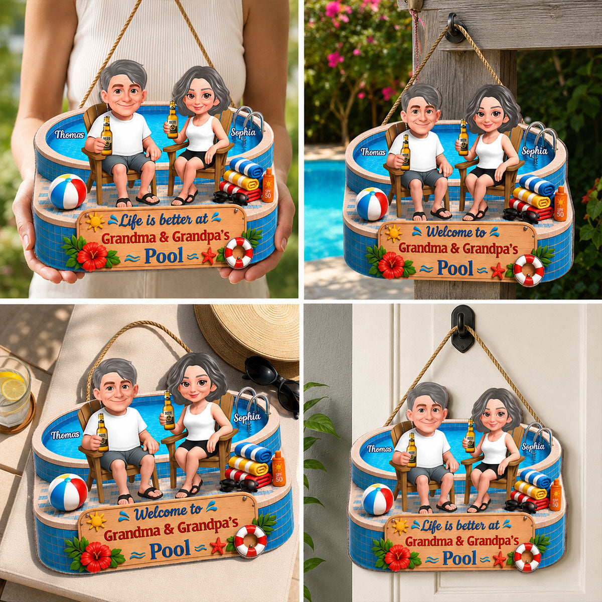 Life Is Better At Grandma Grandpa Pool 2D Flat - Personalized Wood Sign