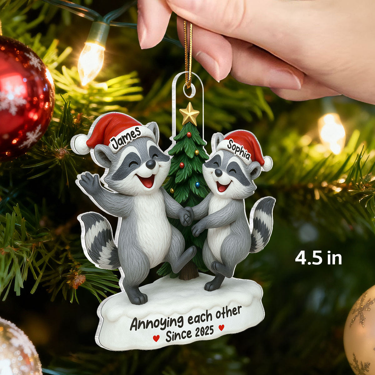 3D Effect Raccoon Couple Annoying Each Other - Personalized Acrylic Ornament - Funny Gift For Couple, Gag Gift