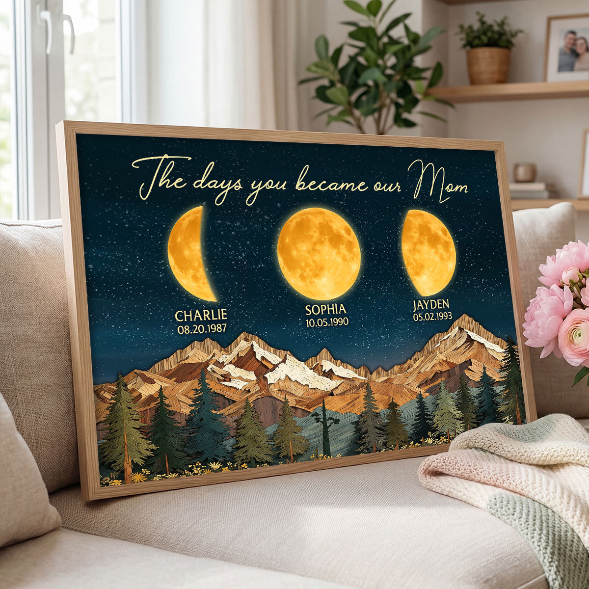 Mountain Valley The Day You Became Mom Grandma Custom Birth Moon Phase - Personalized Poster - Mother's Day Gift For Mom, Grandma