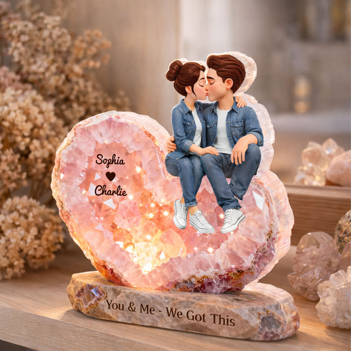 You & Me We Got This Rose Quartz Style - Personalized Acrylic Block Plaque - Anniversary, Valentine's Day Gift, Gift For Him, Gift For Her