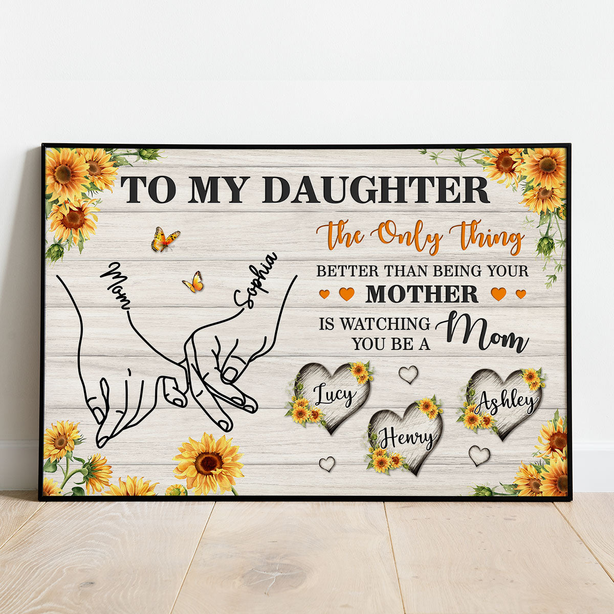 Sunflower To My Daughter Mom And Daughter Holding Hands Custom Kids Names - Personalized Poster - Mother's Day Gift For Daughter