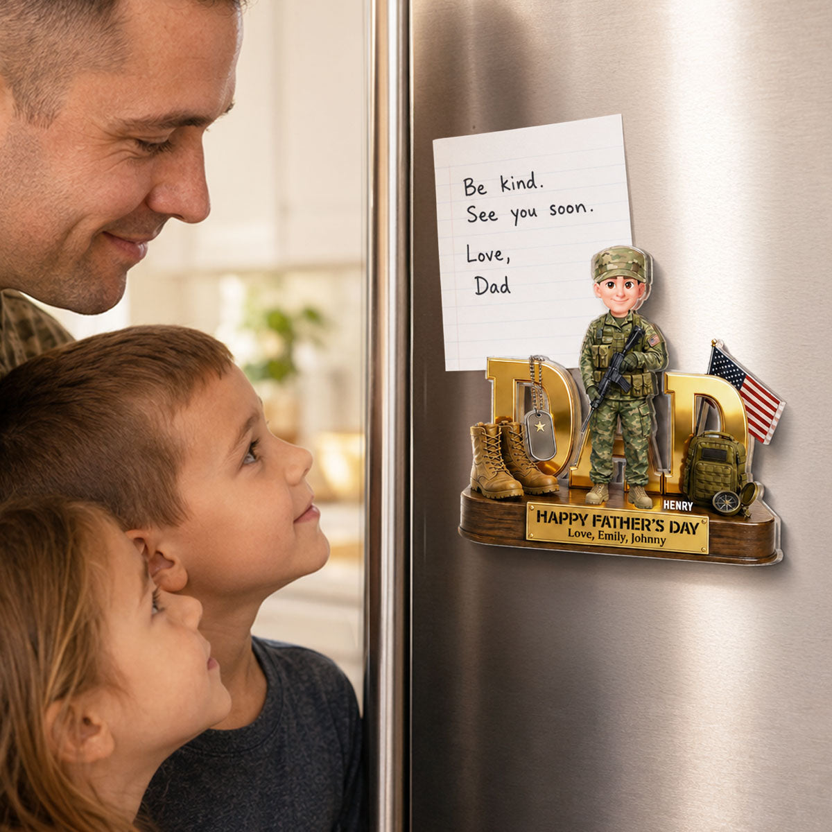 Proud American Army Millitary Dad - Personalized Acrylic Fridge Magnet - Father's Day Gift For Dad