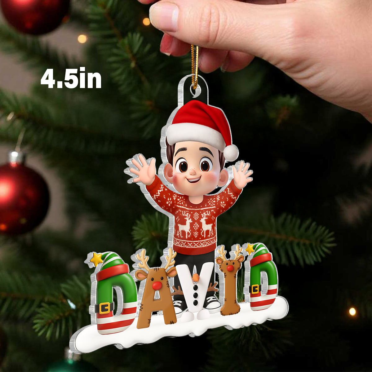 Happy Kid Christmas Iconic Name - Personalized Acrylic Ornament - Christmas Gift for Kid, Grandkids