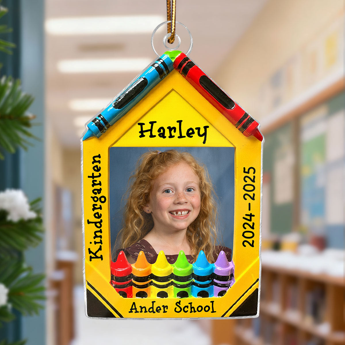 3D Effect Crayon Frame Custom Photo - Personalized Acrylic Ornament - PreK Kindergarten School Milestone Gift