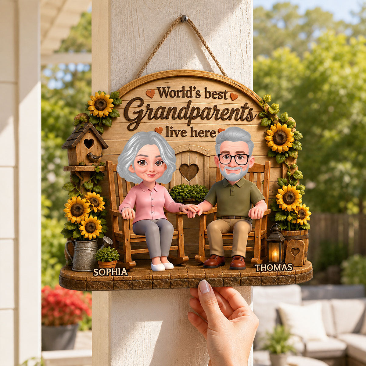 World's Best Grandparents Live Here - Personalized Wood Sign - Gift For Grandparents, Summer Decoration