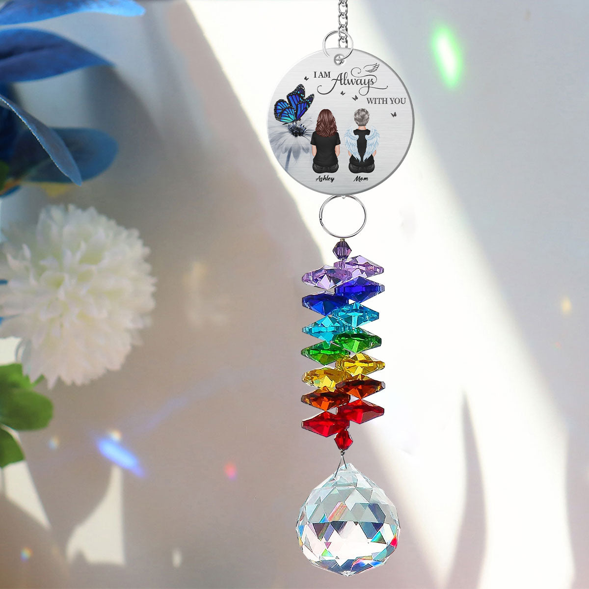 Butterfly Family Memorial I Am Always With You Personalized Crystal Suncatcher With Aluminum Charm