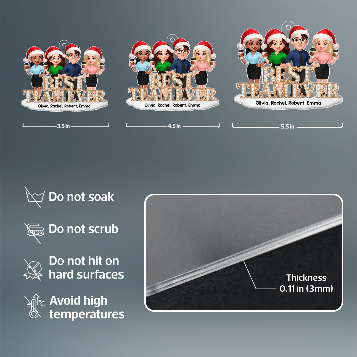 Best Team Ever 3D Shiny Crystal Effect - Personalized Acrylic Ornament - Christmas Gift for Coworkers
