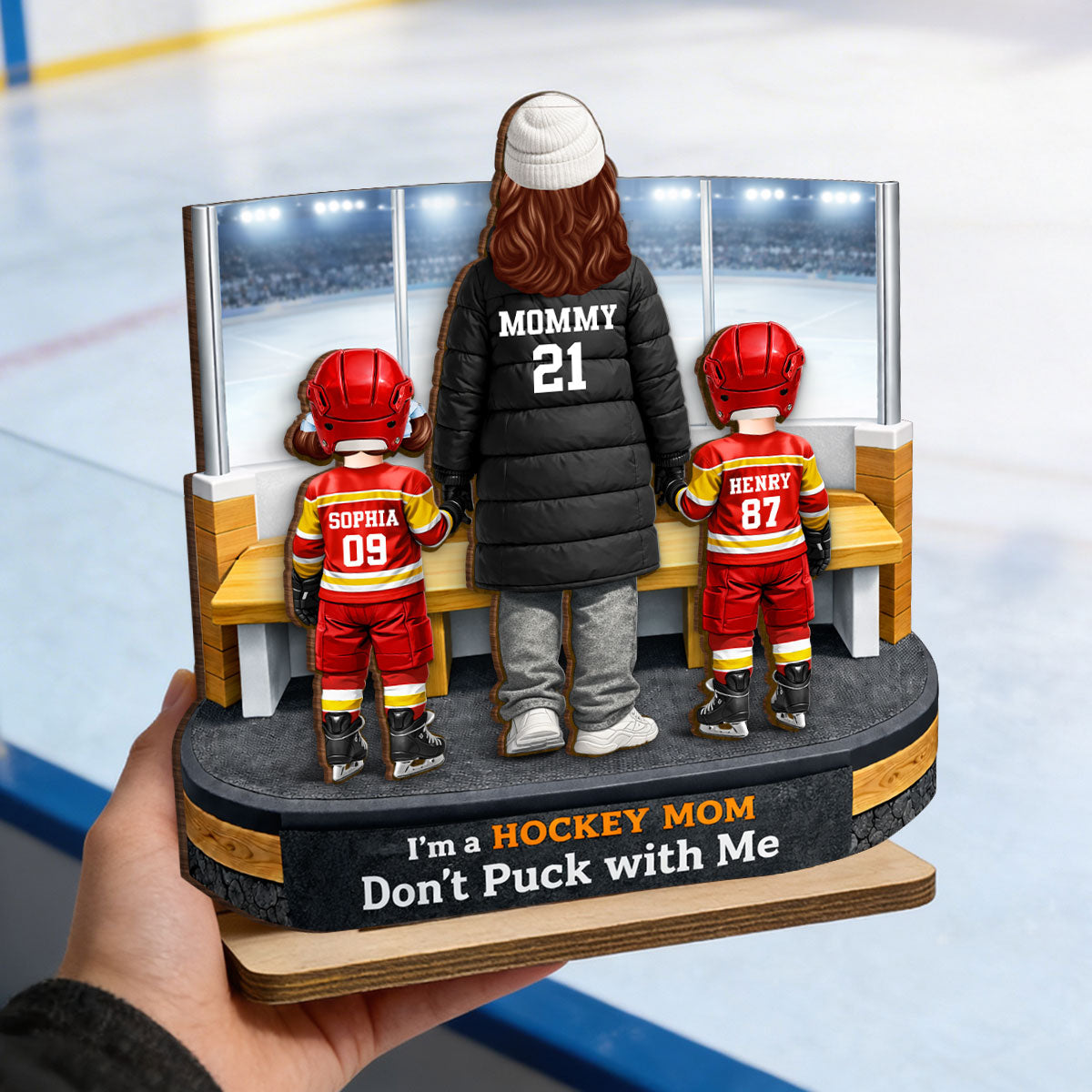 I'm A Hockey Mom Bench Area - Personalized 2-Layered Wooden Plaque - Gift For Hockey Mom
