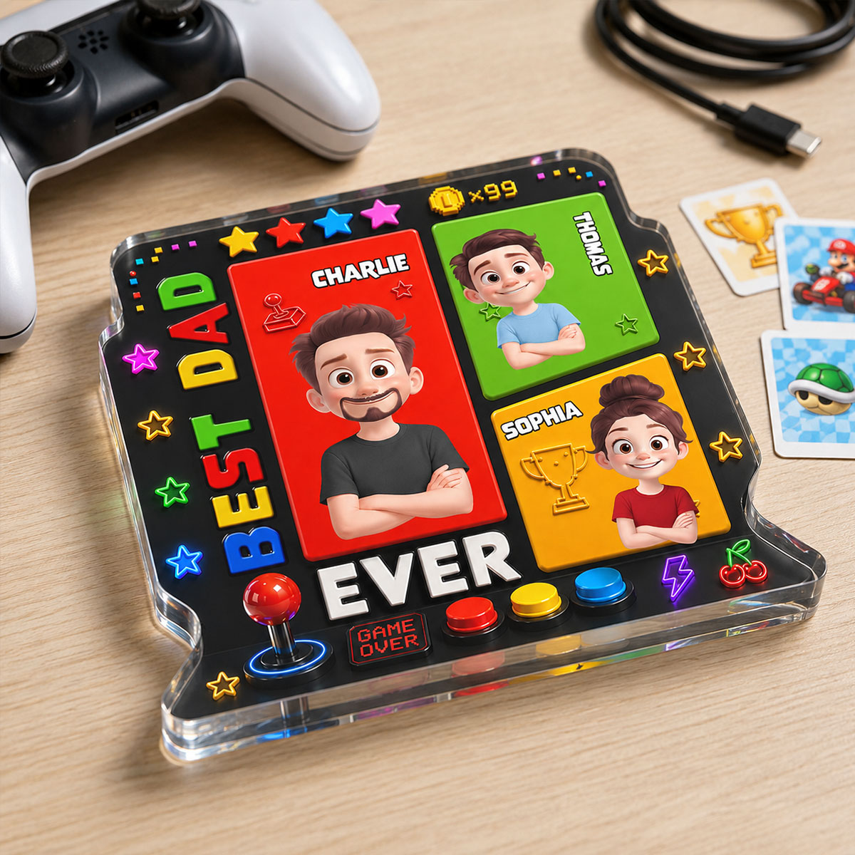 Best Dad Ever Gaming Dad - Personalized Acrylic Block Plaque - Heartfelt Gift For Dad, Husband