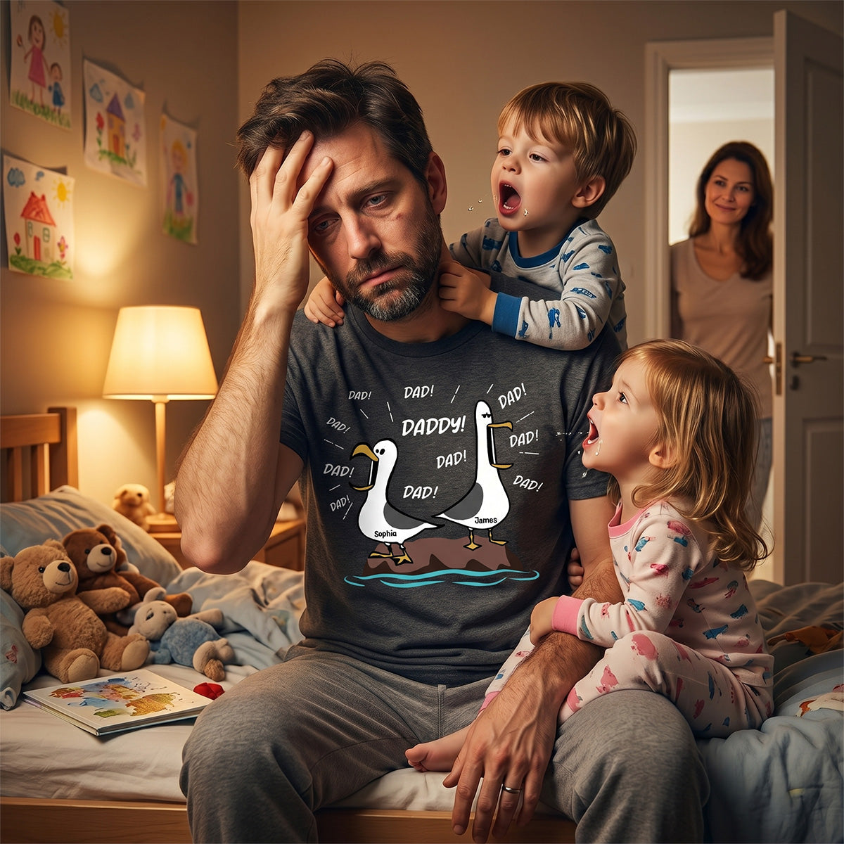 Seagull Dad! Dad! Dad! Custom Kid Name - Personalized Shirt - Funny Father's Day Gift For Dad, Husband