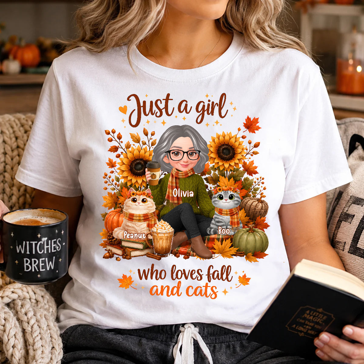A Girl Who Loves Fall And Her Cats - Personalized Shirt - Fall Season Gift, Gift For Cat Lovers