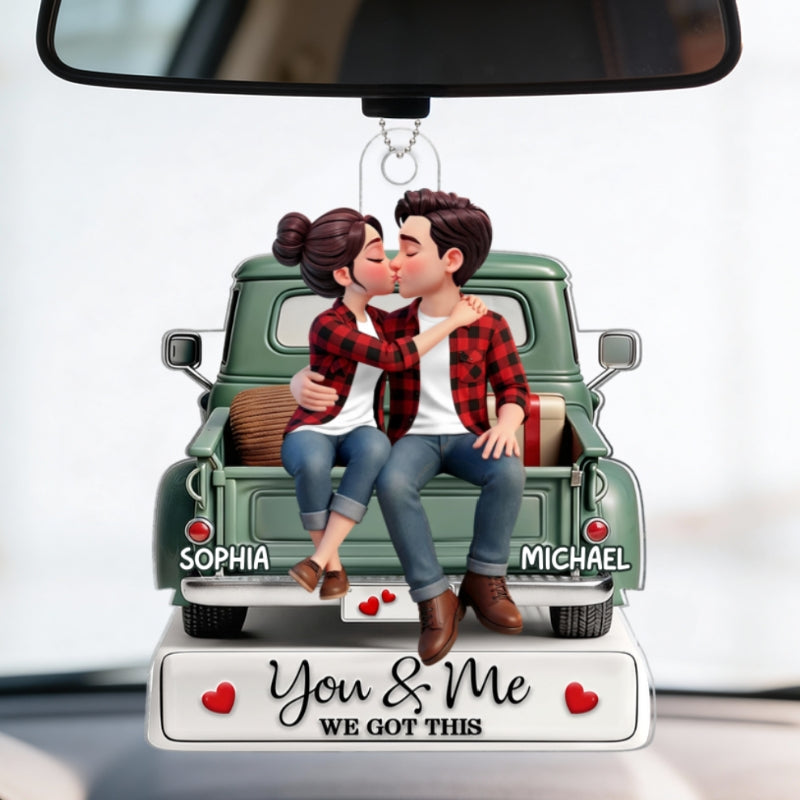 Forever Love Couple Kissing On The Truck - Personalized Acrylic Car Hanger - Valentine's Day Gift For Couple, For Him, For Her
