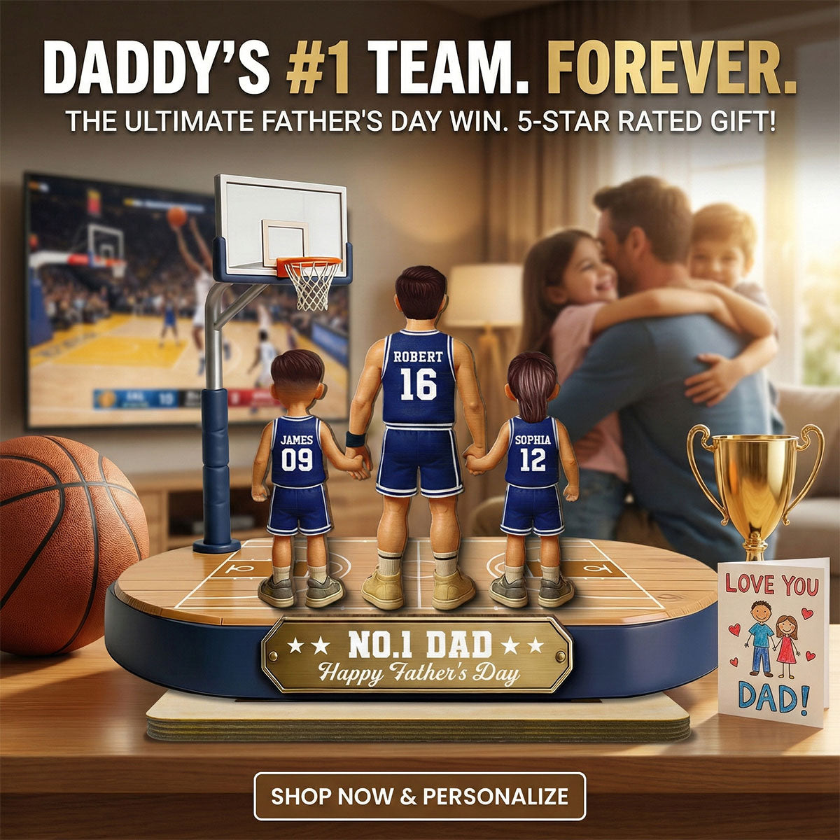 Daddy's Basketball Dream Team - Personalized 2-Layered Wooden Plaque -  Gift For Basketball Dad