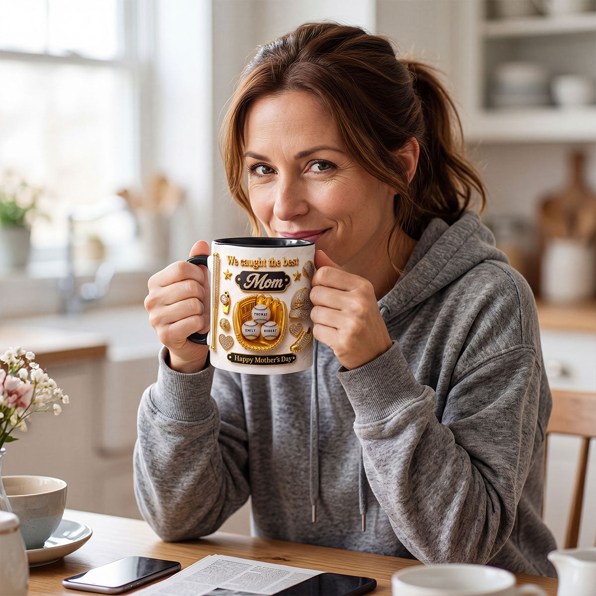 3D Effect Baseball We Caught The Best Mom - Personalized Mug - Mother's Day Gift For Mom, Wife