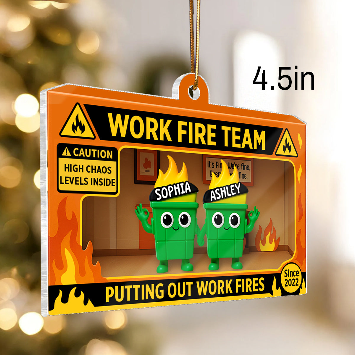 Action Figure Dumpster Fires - Personalized Acrylic Ornament - Christmas Gift for Coworkers