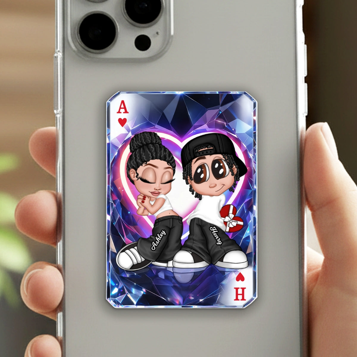 Y2K Couple King Queen Card - Personalized Phone Grip - Heartfelt Valentine's Day Gift for Her, for Him, Couple Matching Phone Grips