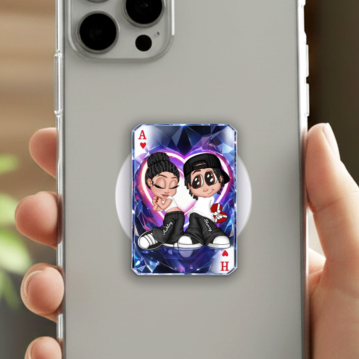 Y2K Couple King Queen Card - Personalized Phone Grip - Heartfelt Valentine's Day Gift for Her, for Him, Couple Matching Phone Grips