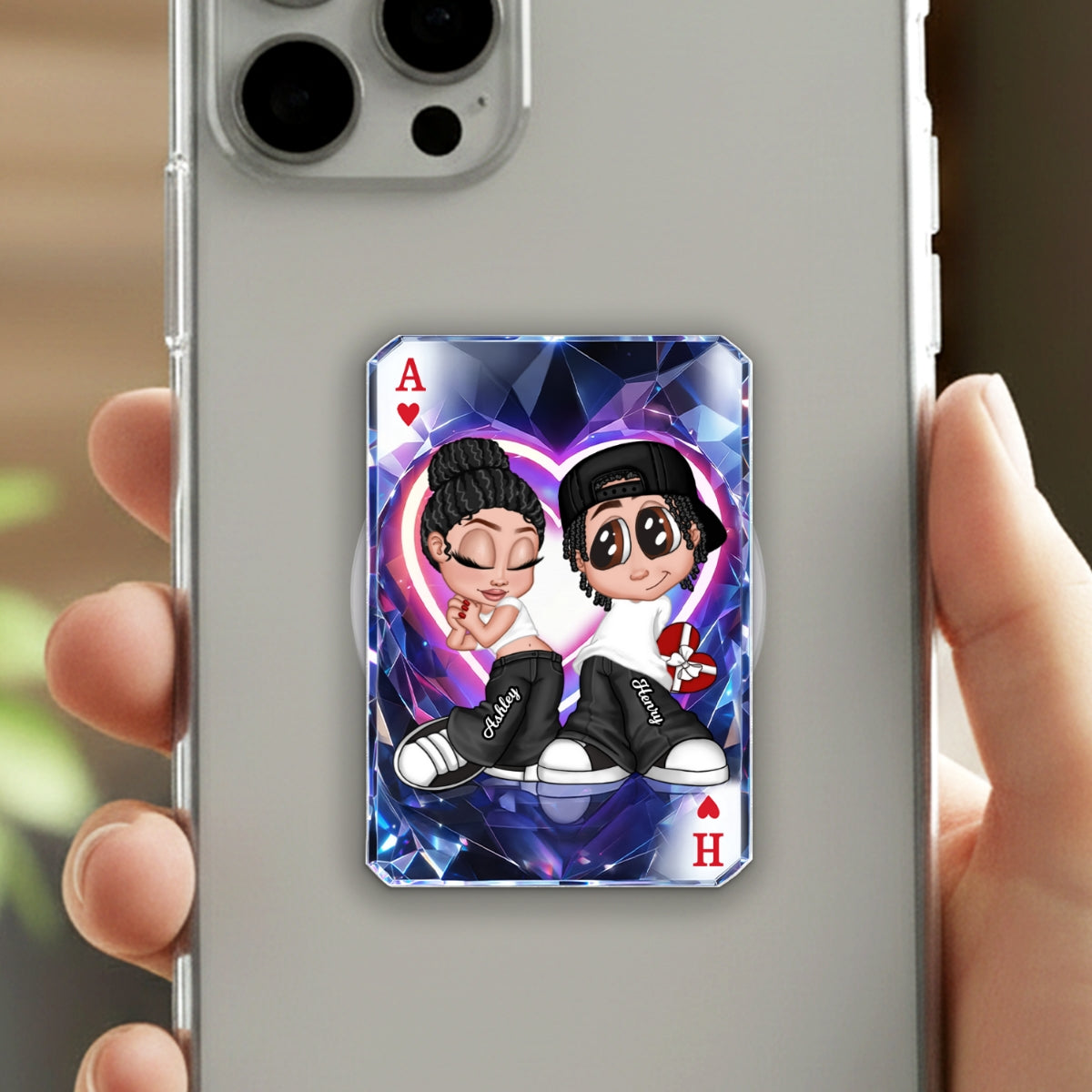 Y2K Couple King Queen Card - Personalized Phone Grip - Heartfelt Valentine's Day Gift for Her, for Him, Couple Matching Phone Grips