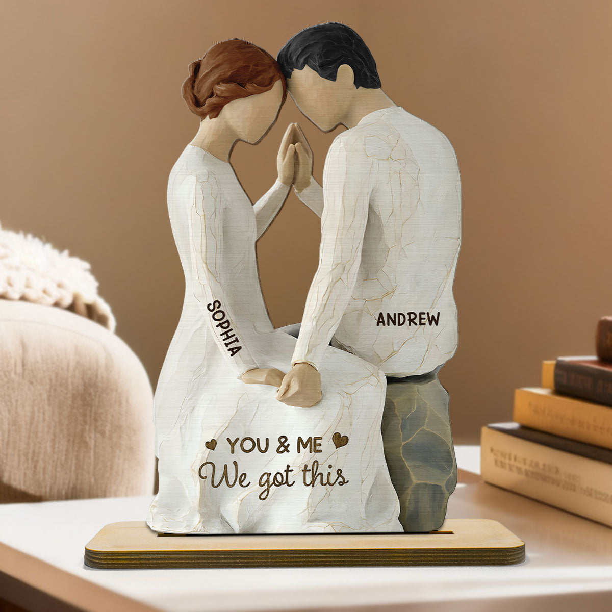 3D Effect Couple Sitting Side By Side - Personalized 2-Layered Wooden Plaque - Valentine's Day, Anniversary Gift For Him, Gift For Her