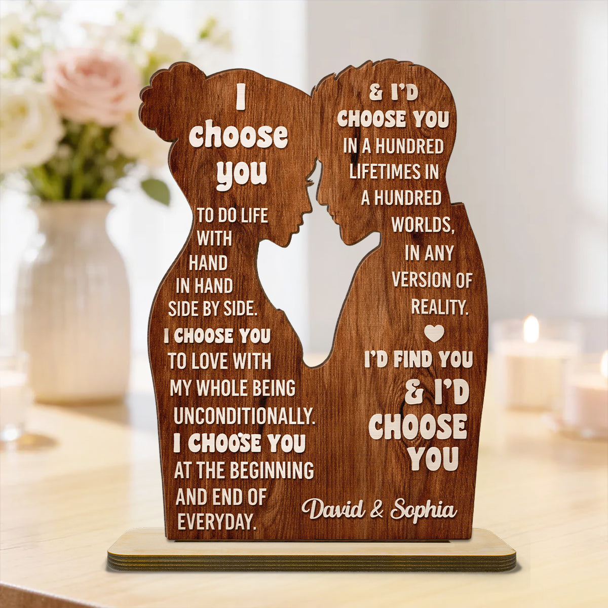 I Choose You to Do Life with - Personalized 2-Layered Wooden Plaque - Sentimental Wedding Anniversary Gift, Valentine's Day Gift for Him, for Her