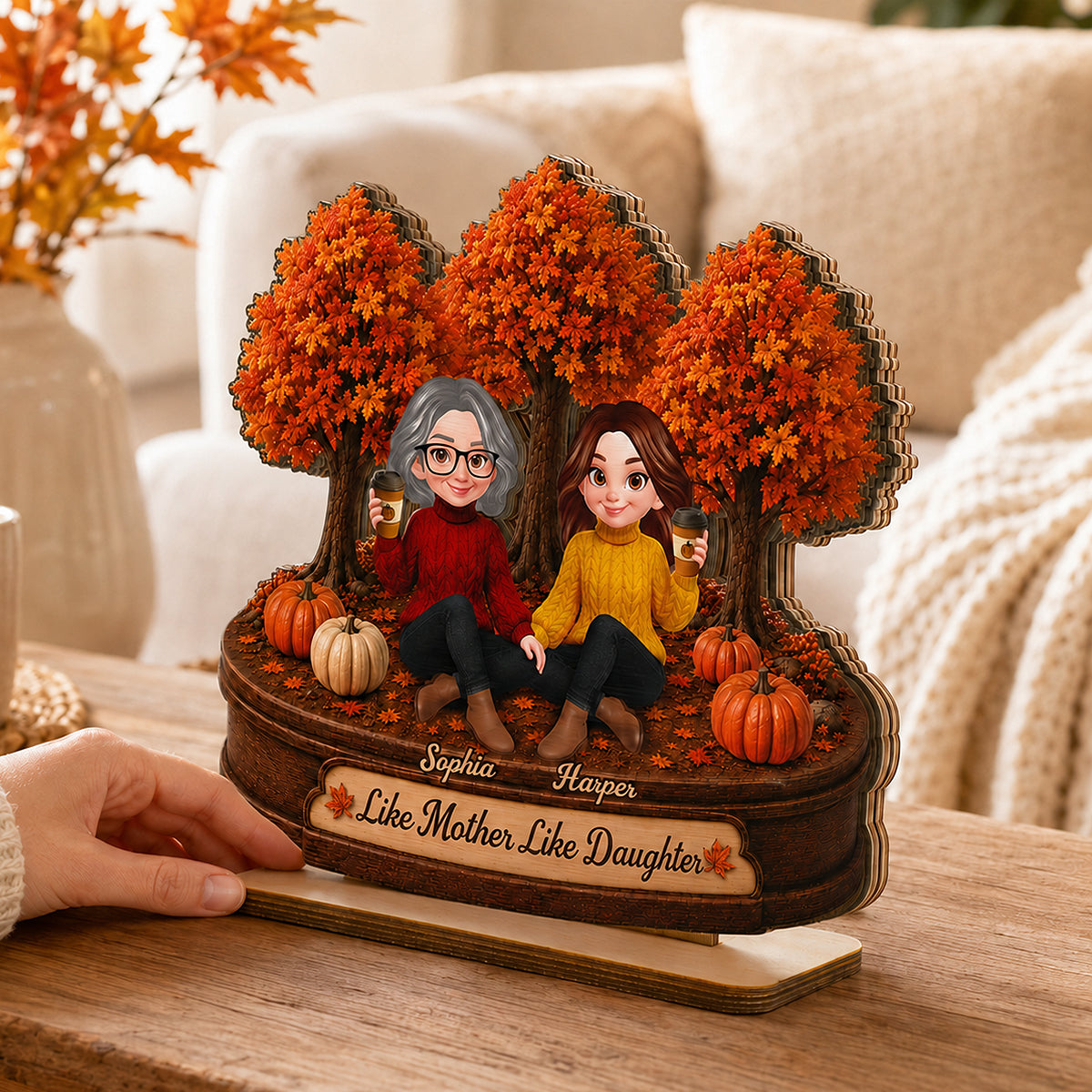 Mother Daughters Fall Season Forest 2D Flat - Personalized Wooden Plaque