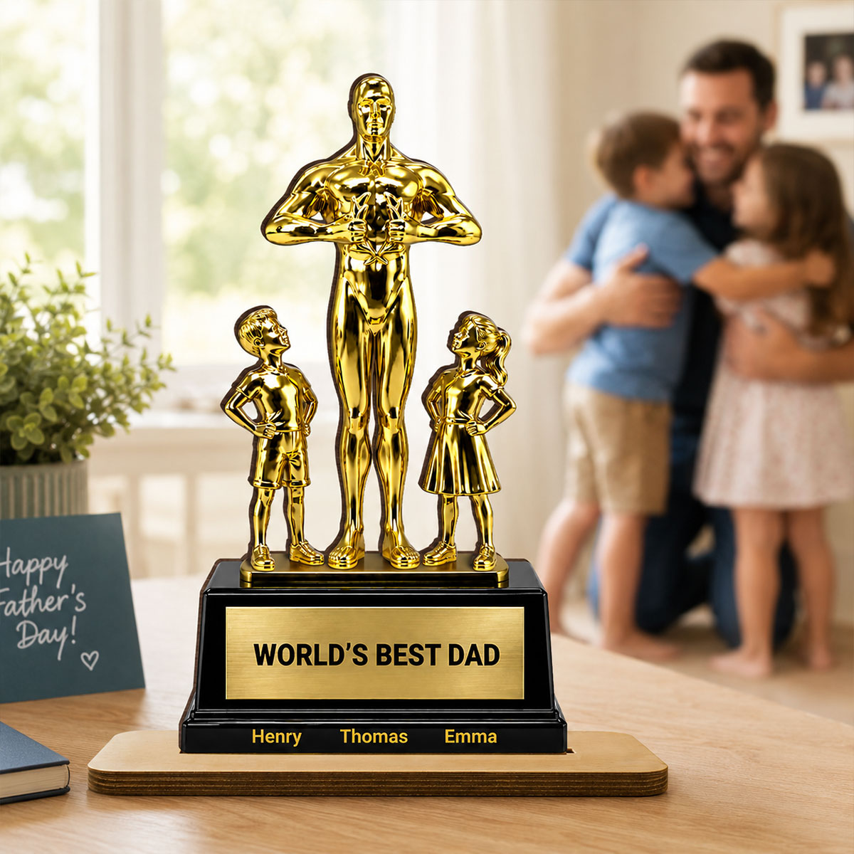 World's Best Dad Trophy - Personalized 2-Layered Wooden Plaque -  Gift for Dad, Husband
