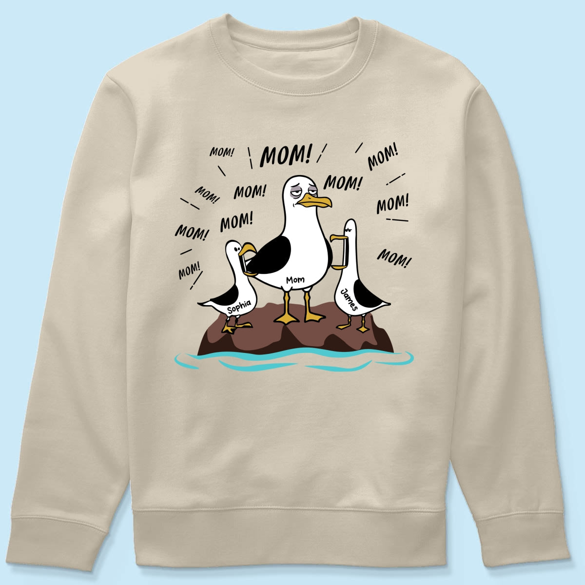 Mom Mom Mom Tired Seagull Mom With Kids - Personalized Shirt - Funny Mother's Day Gift For Mom