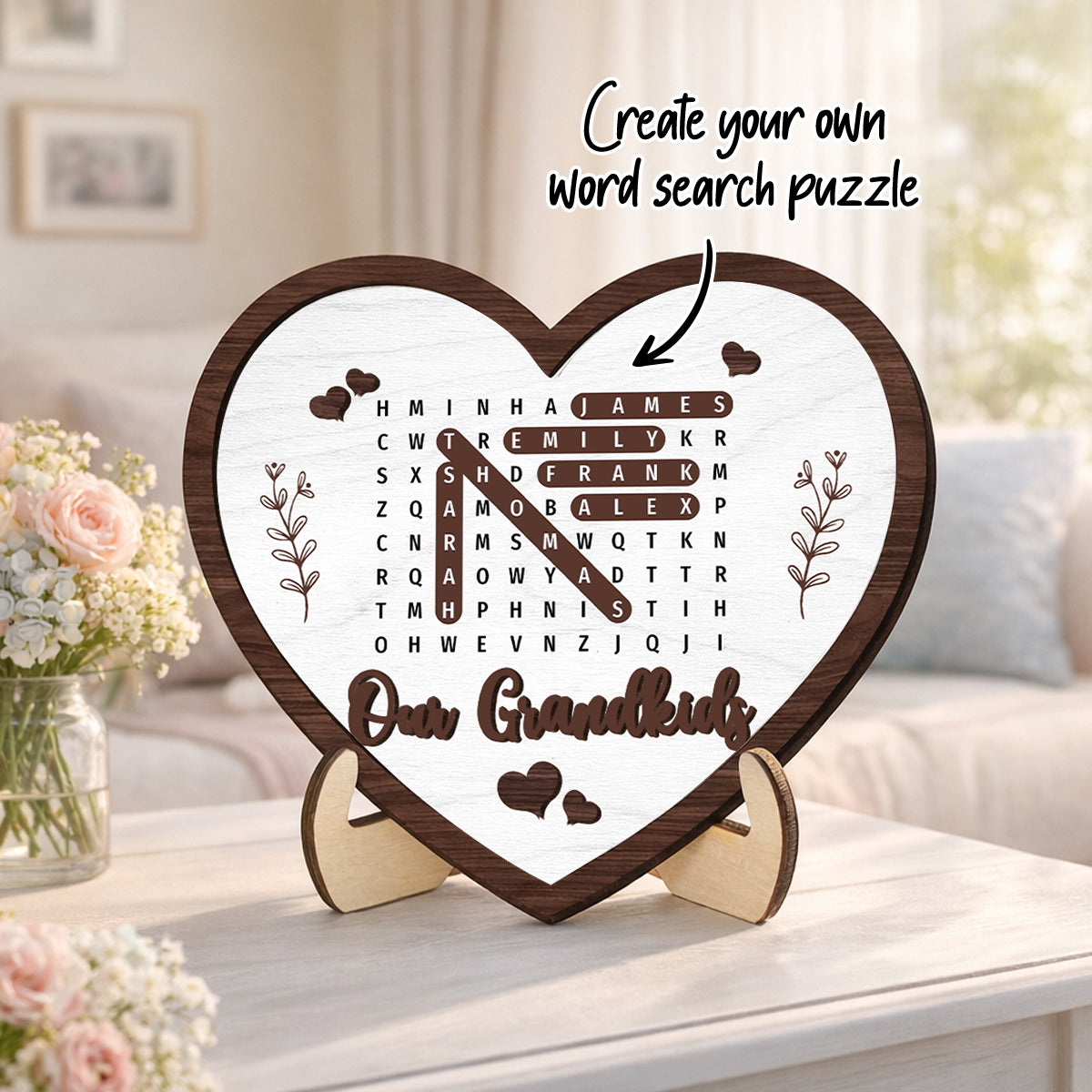 Our Grandkids Word Search Puzzle - Personalized 2-Layered Wooden Plaque - Gift for Grandma