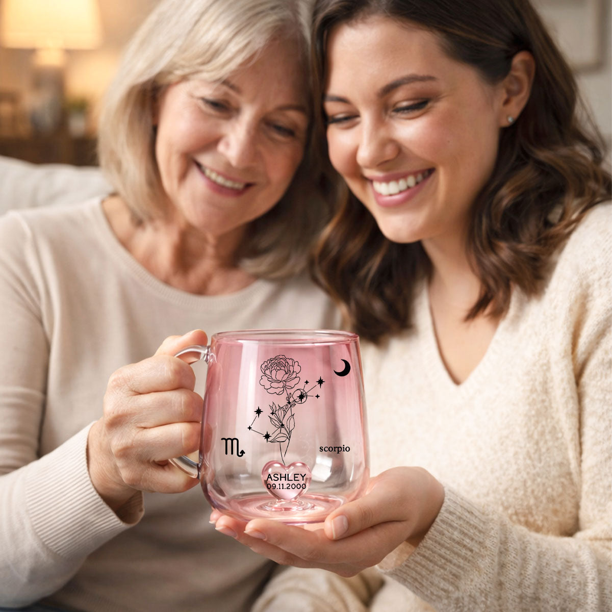 Custom Zodiac Birth Flower - Personalized Glass Mug - Sentimental Birthday Gift for Her
