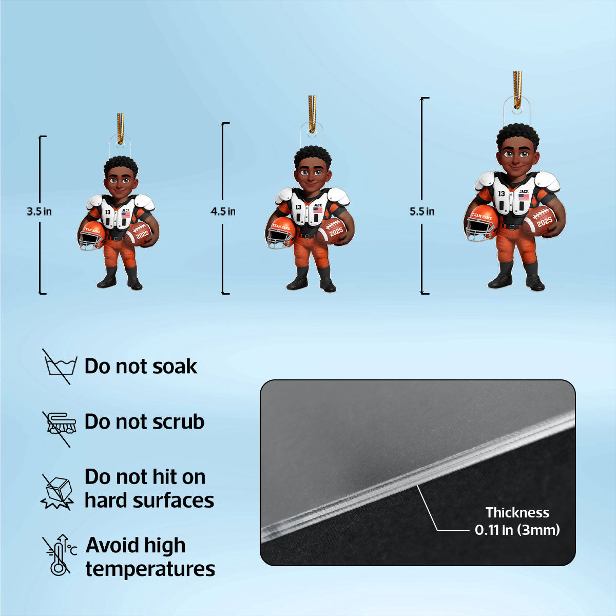3D Effect Proud American Football Player - Personalized Acrylic Ornament - Gift For Football Lovers, Grandson, Son, Husband