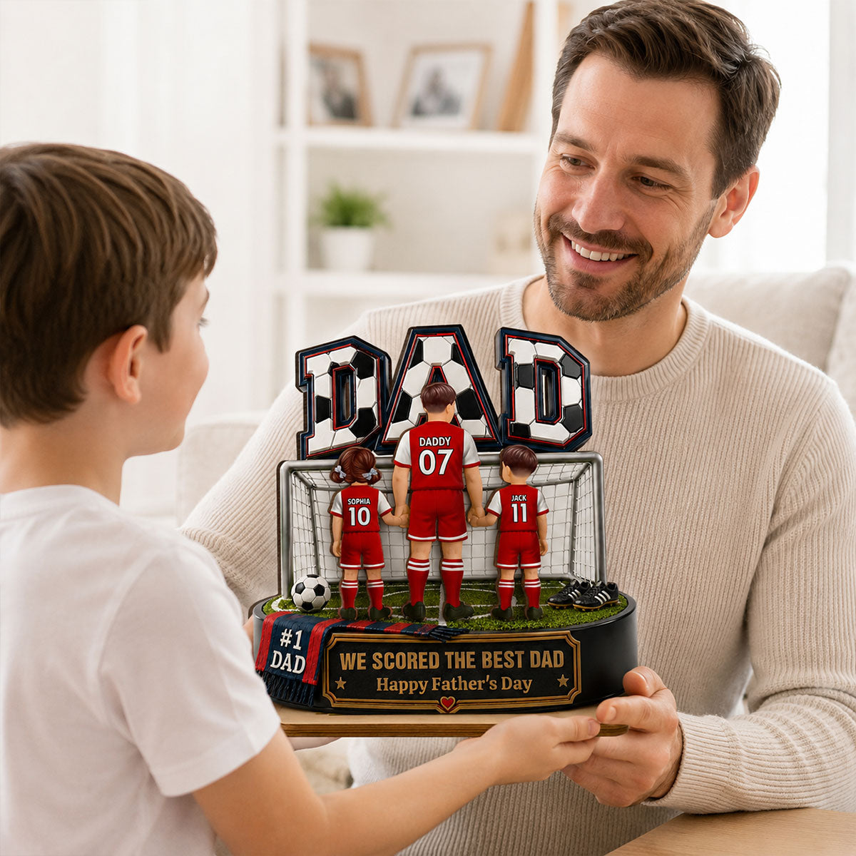 #1 Soccer Dad & Kids Together - Personalized 2-Layered Wooden Plaque - Heartfelt Gift For Dad, Husband
