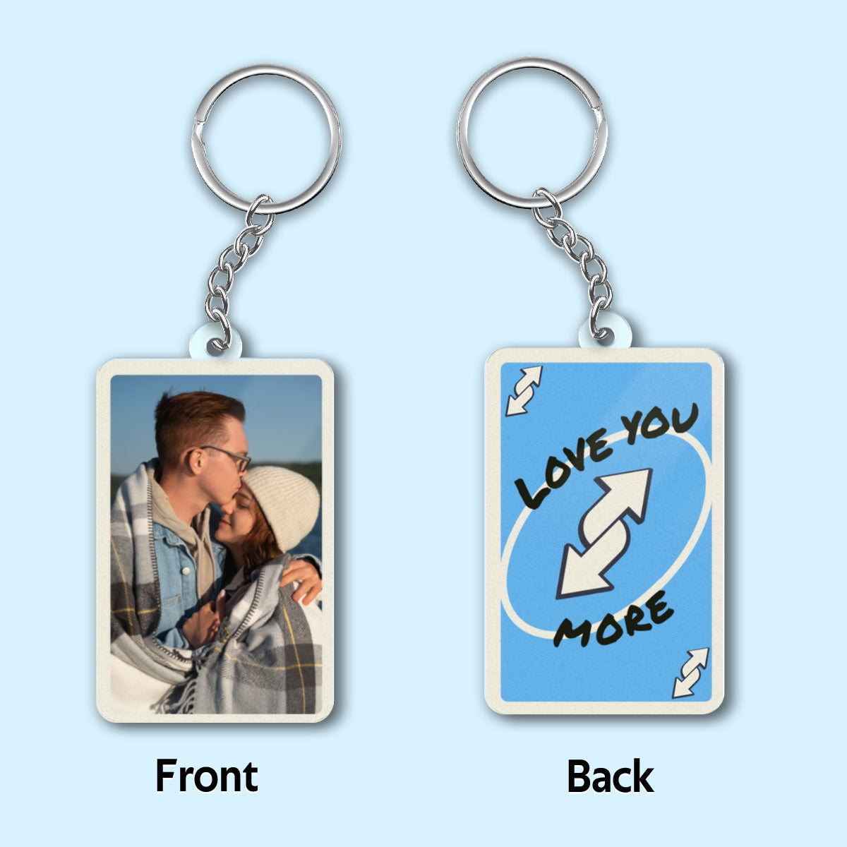 Love You More Game Card Couple Custom Photo - Personalized Acrylic Keychain - Valentine's Day Gift, Anniversary Gift For Him, For Her