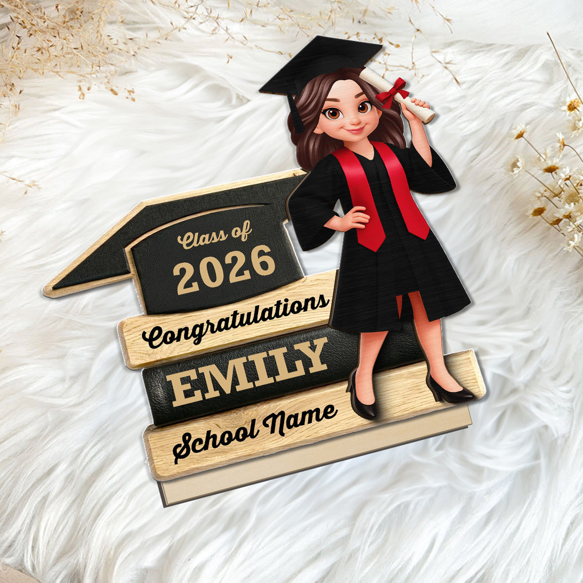 Congratulations Class Of 2026 2027 Senior 2D Flat - Personalized 2-Layered Wooden Plaque - Graduation Gift For Graduates, Daughter, Son