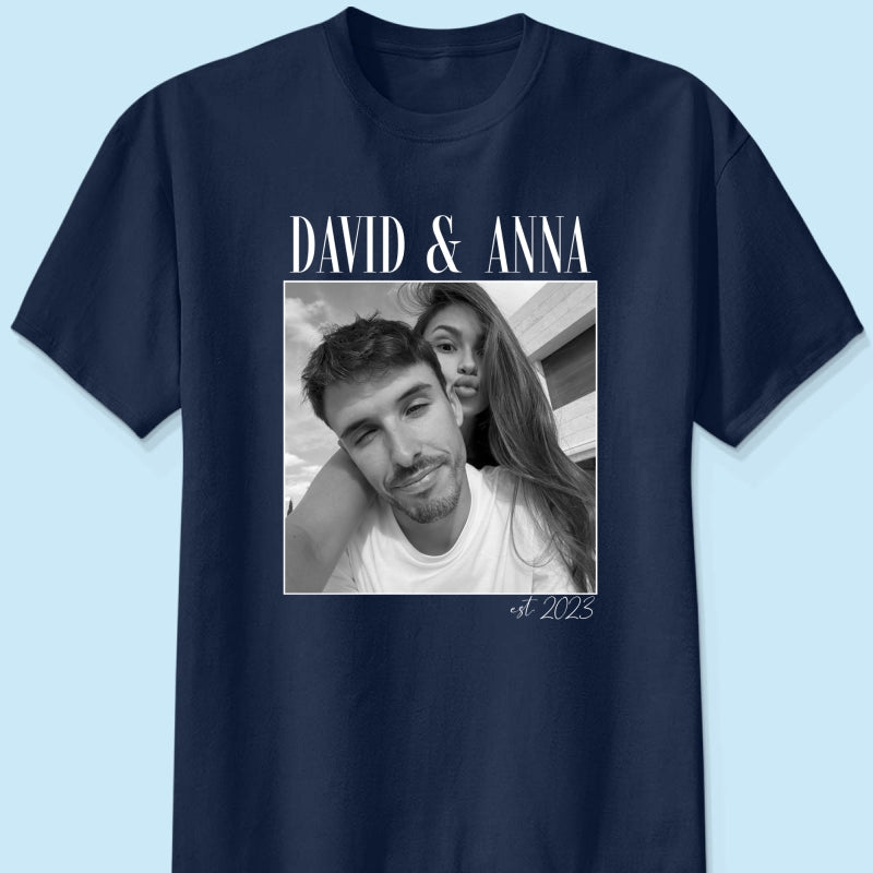 Custom Couple Photo Engagement - Personalized Shirt, - Vintage Couple Picture Shirt, Wedding Anniversary Gift, Couple Gift