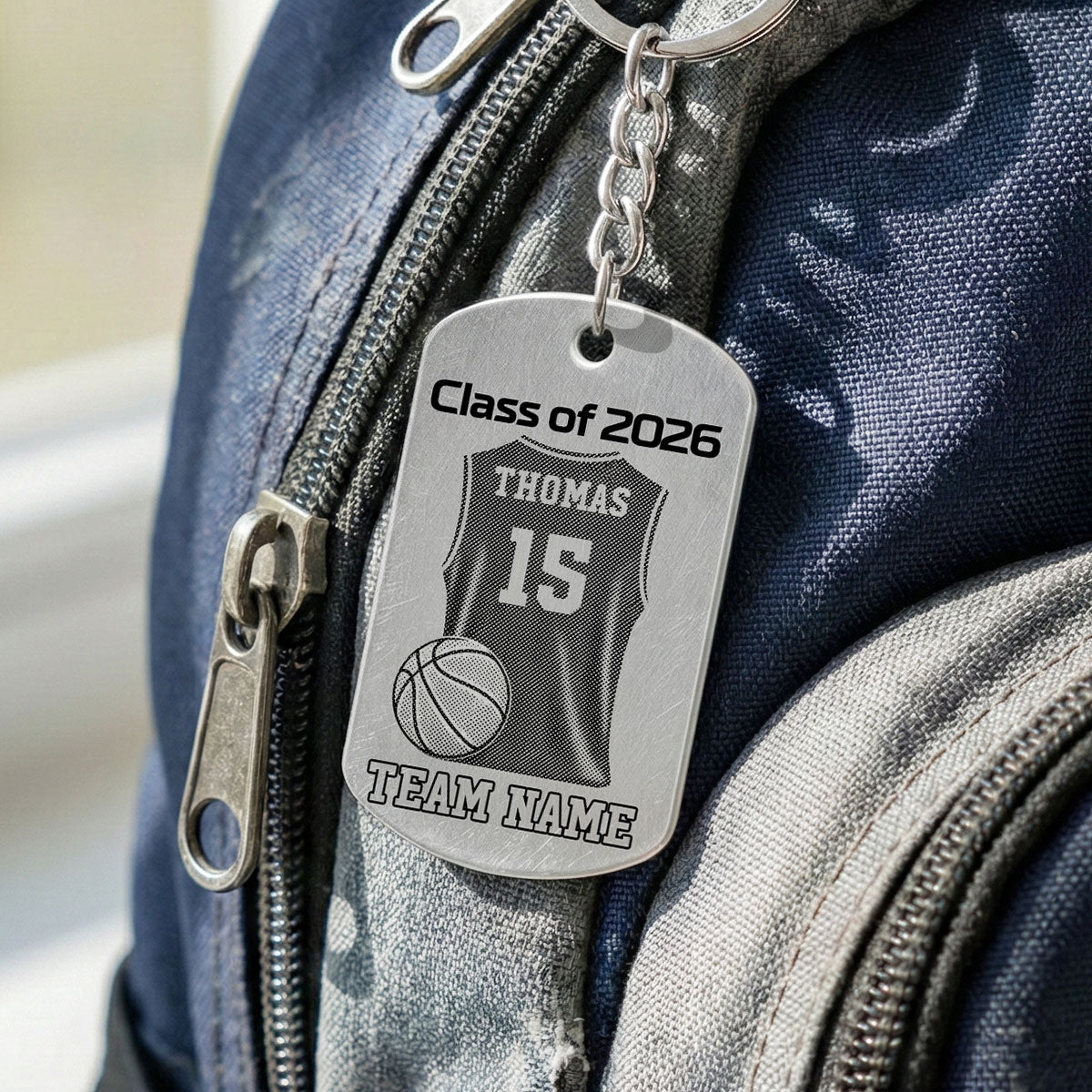 Sport Player Graduation Keepsake - Personalized Metal Keychain - Graduation Gift, Basketball, Baseball, Football